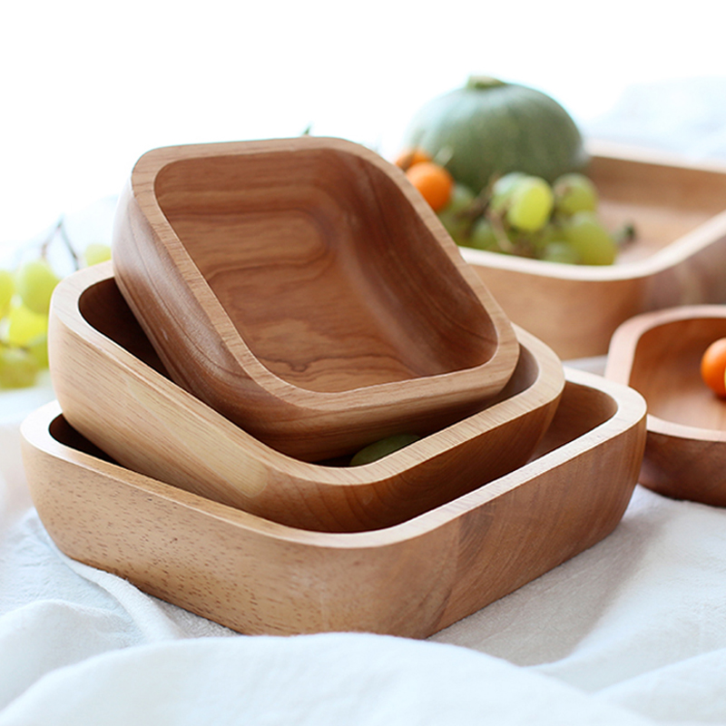 Meal Prep Bowl - 1 Buah Mangkuk Kayu Persegi 4