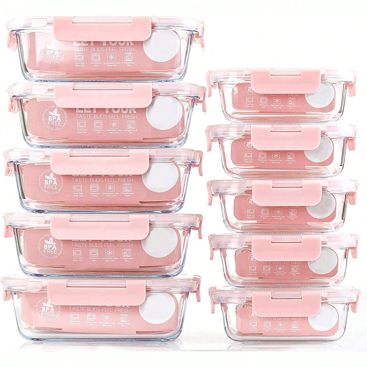Meal Prep Container - 10 Wadah Makanan Kaca, Wadah Penyimpanan