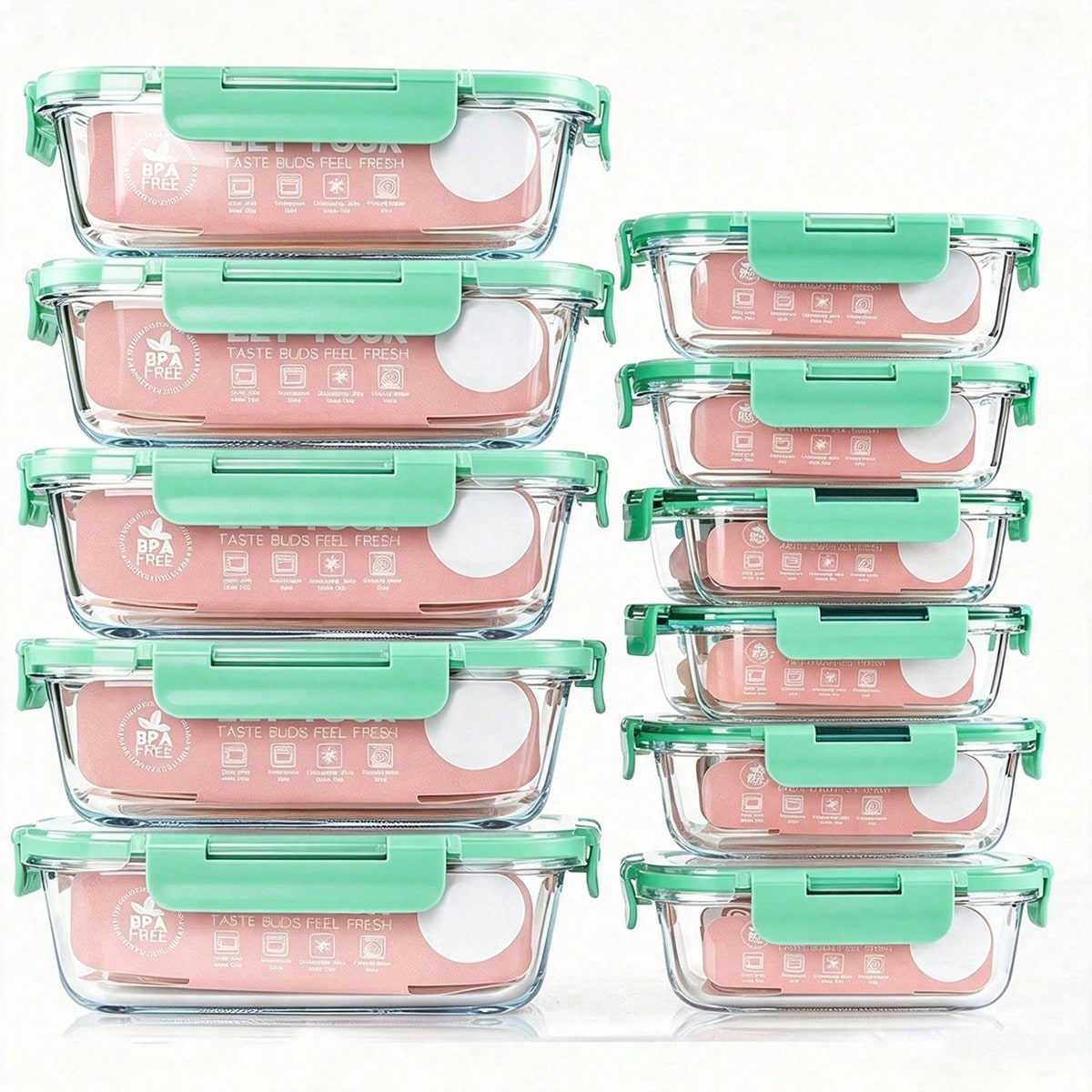 Meal Prep Container - 10 Wadah Makanan Kaca, Wadah Penyimpanan