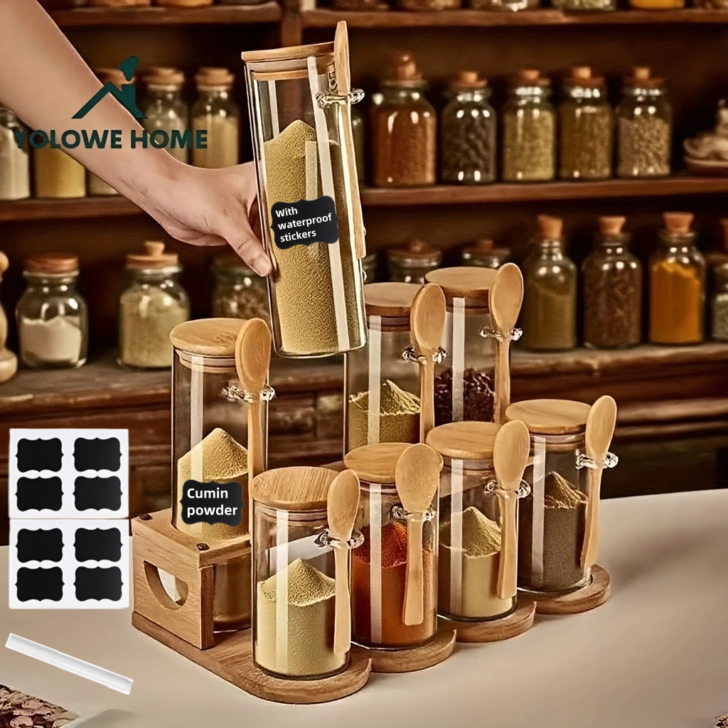 Spice Jar Labels - Set 8 Wadah Penyimpanan Kaca dengan