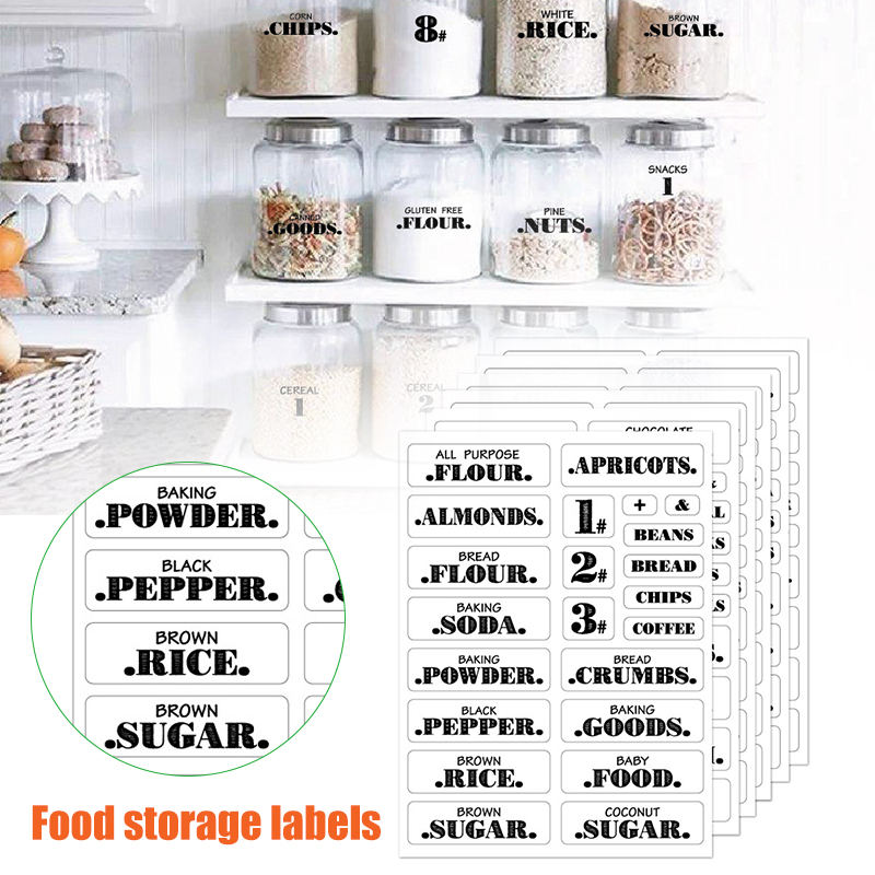 Spice Jar Labels - 132 Buah Stiker Makanan Dapur Tahan